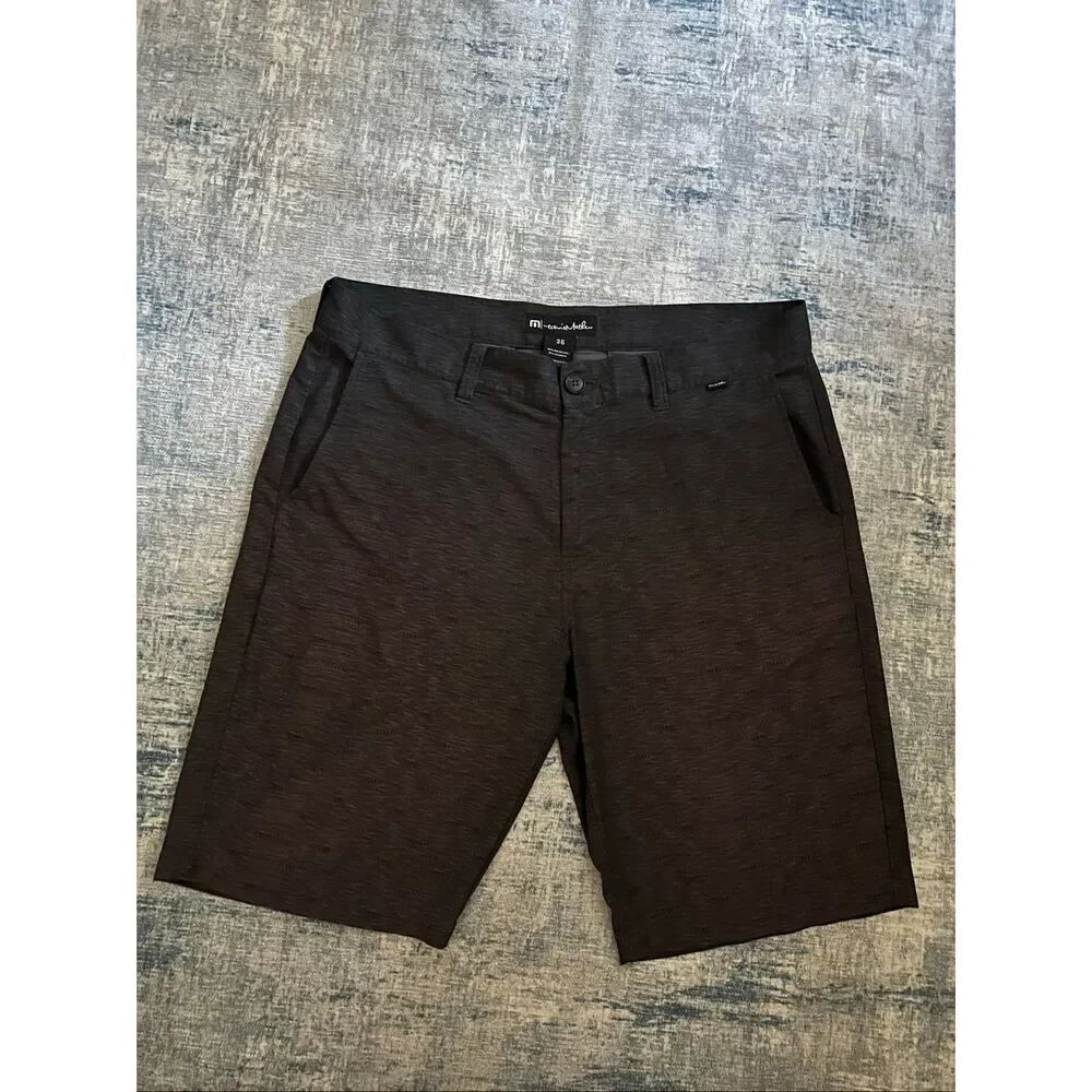 Travis Mathew Heathered Black Brown Slub Knit Performance Golf Shorts 36 x 11